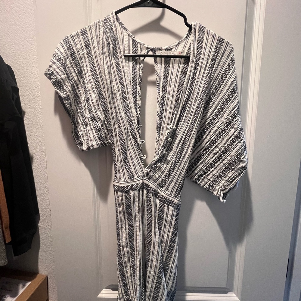Lush Asymmetrical Black and White Striped Dress